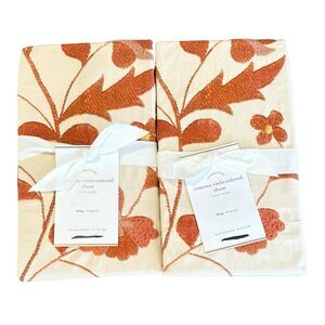 Pottery Barn Ramona Printed Embroidered Cotton Percale Floral King Sham Pair NEW